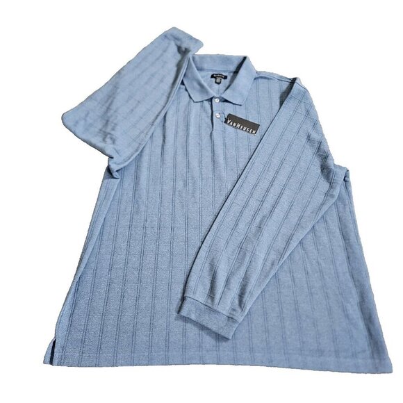 Van Heusen Polo Shirt Men XXL Lot of 2 Blue Beige LS Button Knit Normcore Casual - Picture 12 of 16